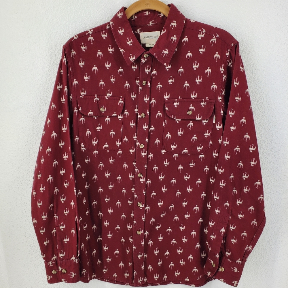 Obey Propaganda Early Bird Longsleeve Button Down Flannel Shirt Burgundy Sz S